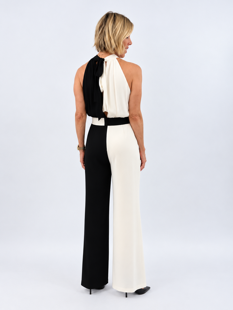 NWT Alice and Olivia Black and White Halter Jumpsuit (12; Retail $495)