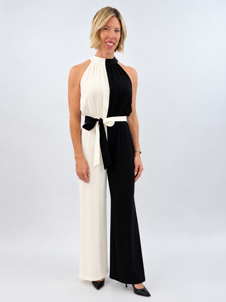 NWT Alice and Olivia Black and White Halter Jumpsuit (12; Retail $495)