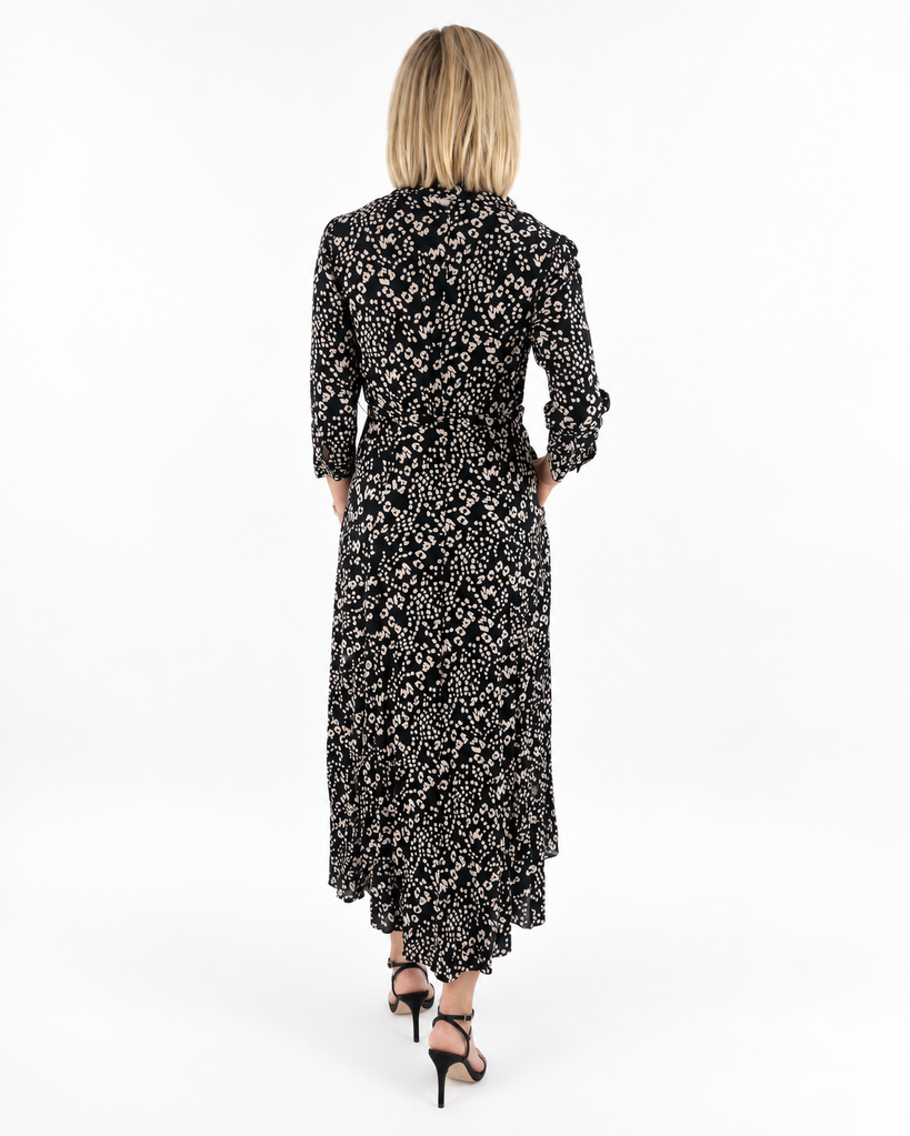 Zara Black and Nude Animal Print Maxi Shirt Dress (XL)