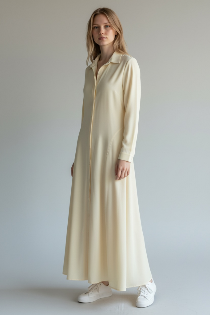 Athleta Cream Button-Front Maxi Shirt Dress (Small; Retail $160)