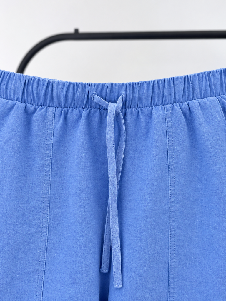 Universal Thread blue button down long sleeve linen top with matching drawstring shorts (Medium; Retail $45)