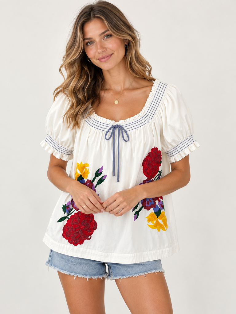 Anthropologie Floral Embroidered Blouse (Medium; Retail $128)