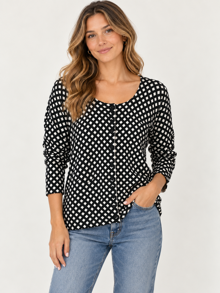 Cable & Gauge Black and White Button-Up Cardigan (Large; Retail $60)