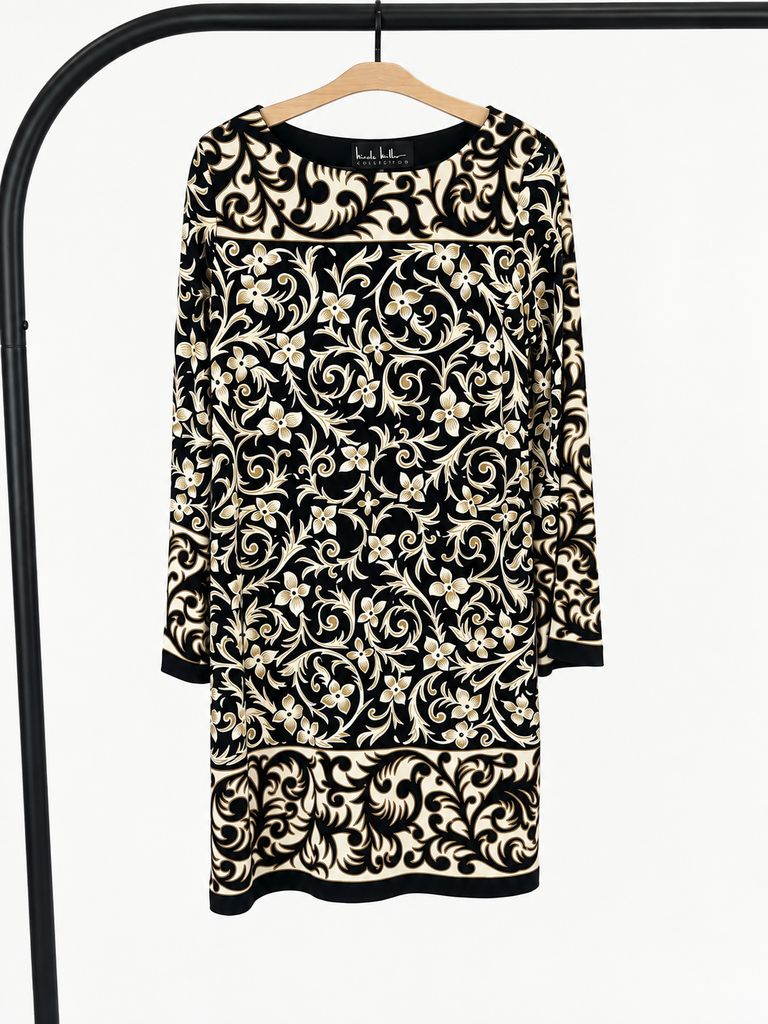 Nicole Miller Collection Black and Gold Floral Dress (Large)
