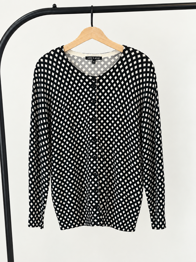 Cable & Gauge Black and White Button-Up Cardigan (Large; Retail $60)
