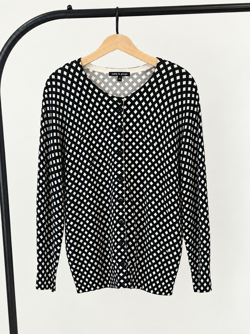 Cable & Gauge Black and White Button-Up Cardigan (Large; Retail $60)