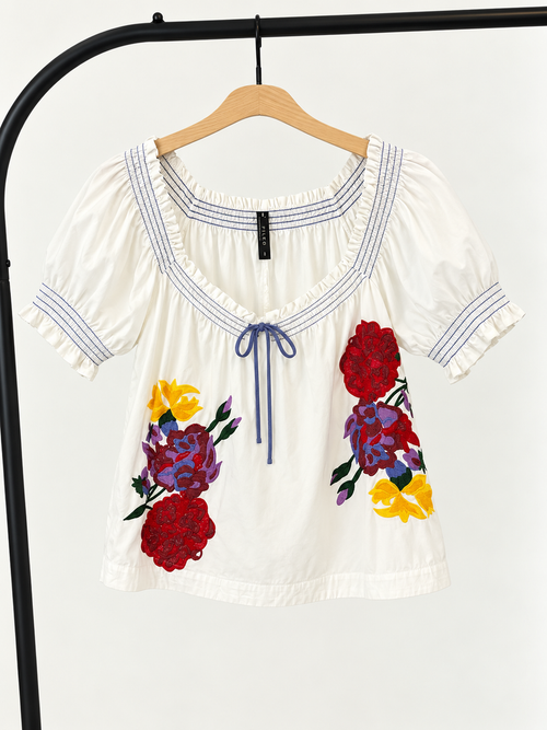 Anthropologie Floral Embroidered Blouse (Medium; Retail $128)