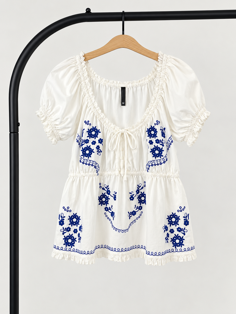 Anthropologie Embroidered White Peplum Top (Medium; Retail $98)