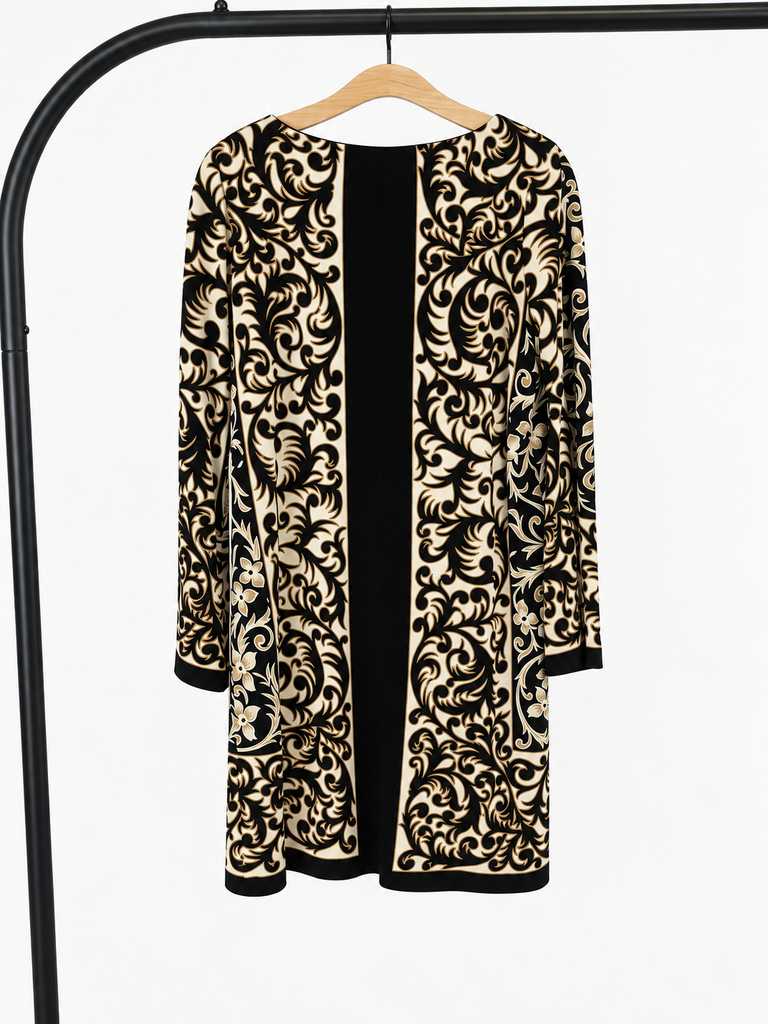 Nicole Miller Collection Black and Gold Floral Dress (Large; Retail $345)