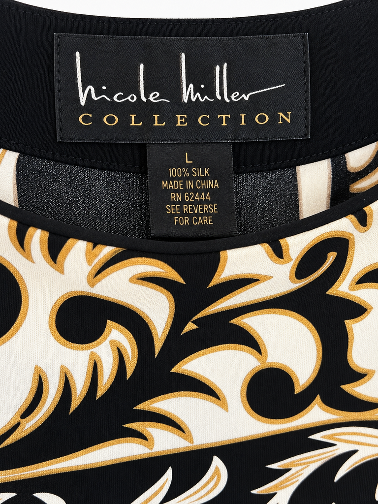 Nicole Miller Collection Black and Gold Floral Dress (Large)