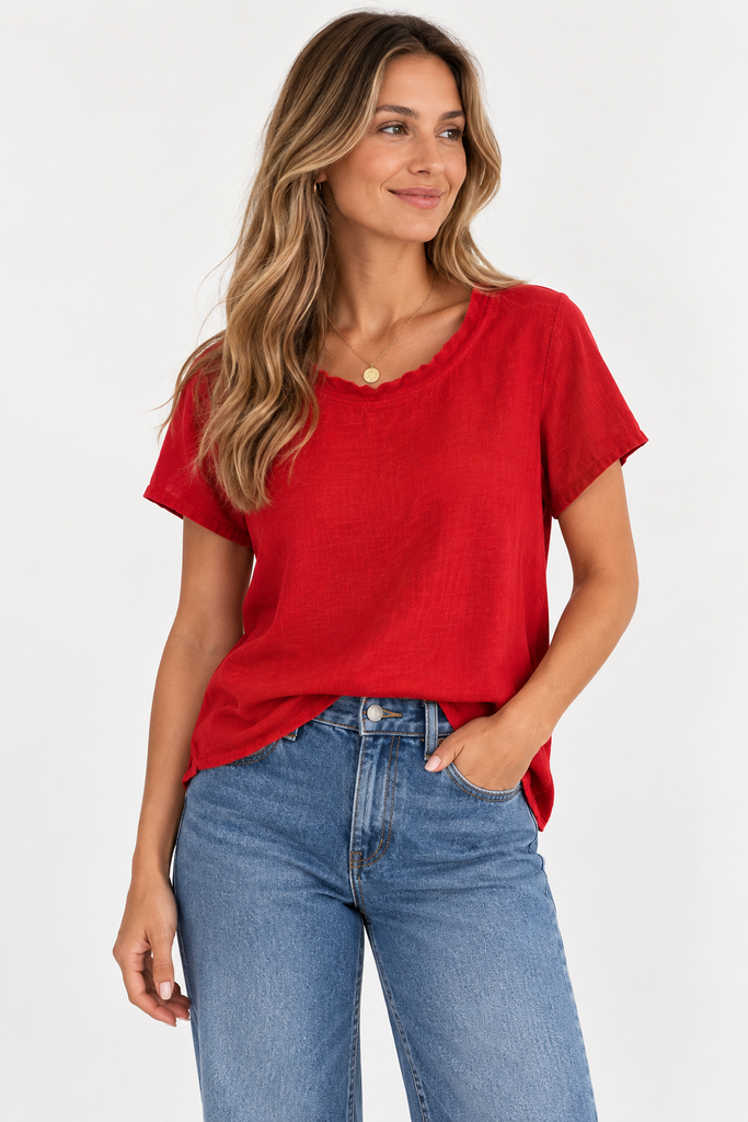 Flax Red Short Sleeve Top (Medium; Retail $69)