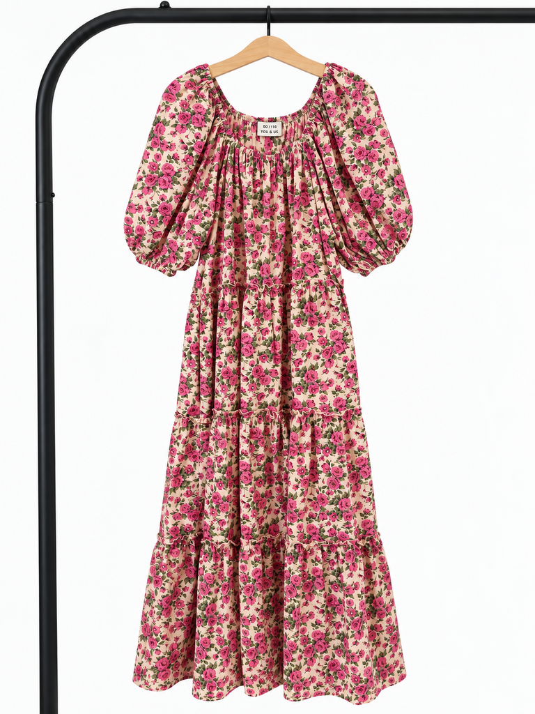 Zoco Floral Maxi Dress with Puff Sleeves (Large; Retail $78)