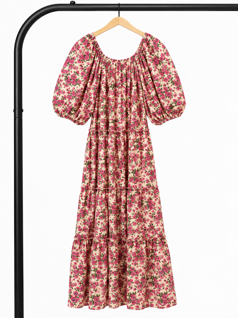 Zoco Floral Maxi Dress with Puff Sleeves (Large; Retail $78)