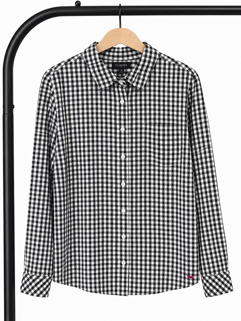 Talbots Navy and White Gingham Button-Up Shirt (XL)