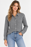Talbots Black and White Gingham Button-Up Shirt (Large; Retail $89)